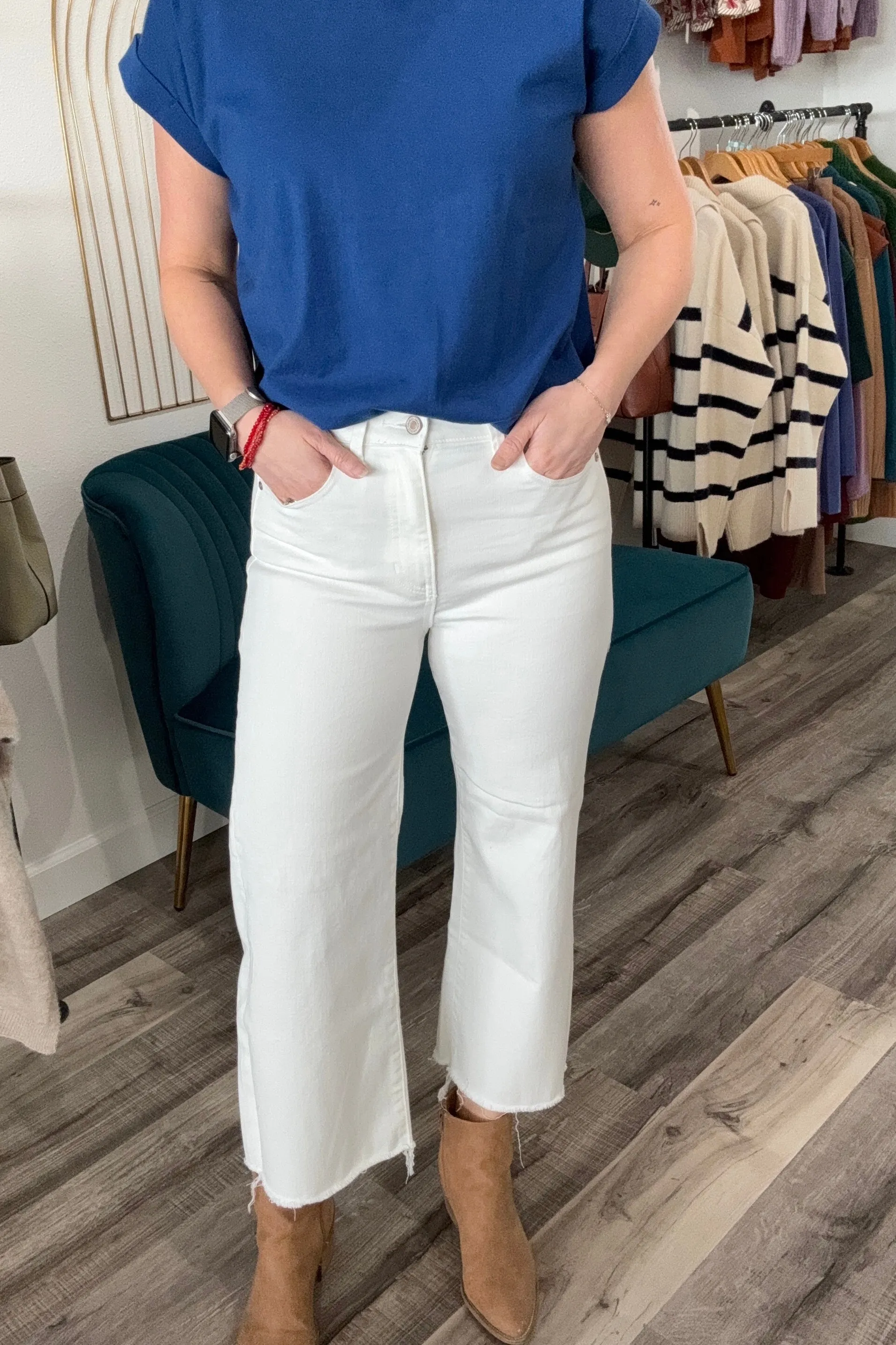 Keisha High Rise Crop White Denim
