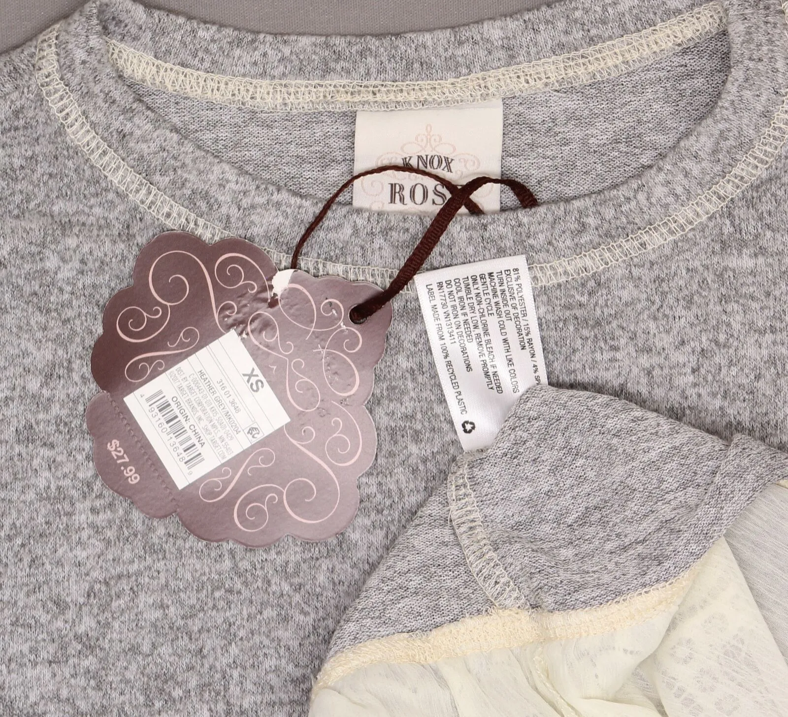 Knox Rose Women's Long Sleeve Lace Twofer Sweatshirt