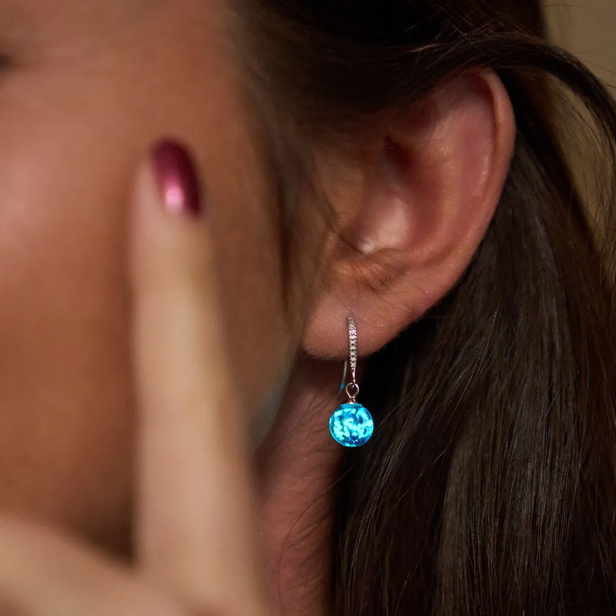 Lapis Flame | .925 Sterling Silver | Firefly Glass Huggie Earrings