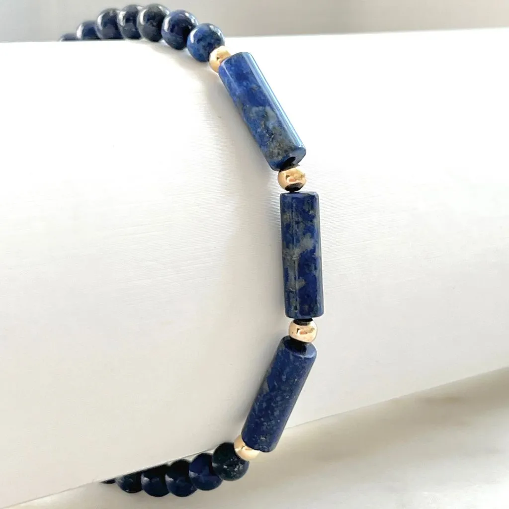 Lapis Lazuli & 14K Gold Bead Bracelet