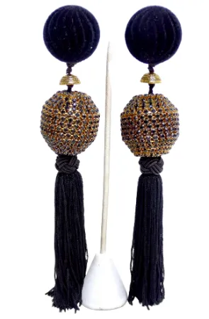 Lawrence Vrba Black Fringe Statement Earrings