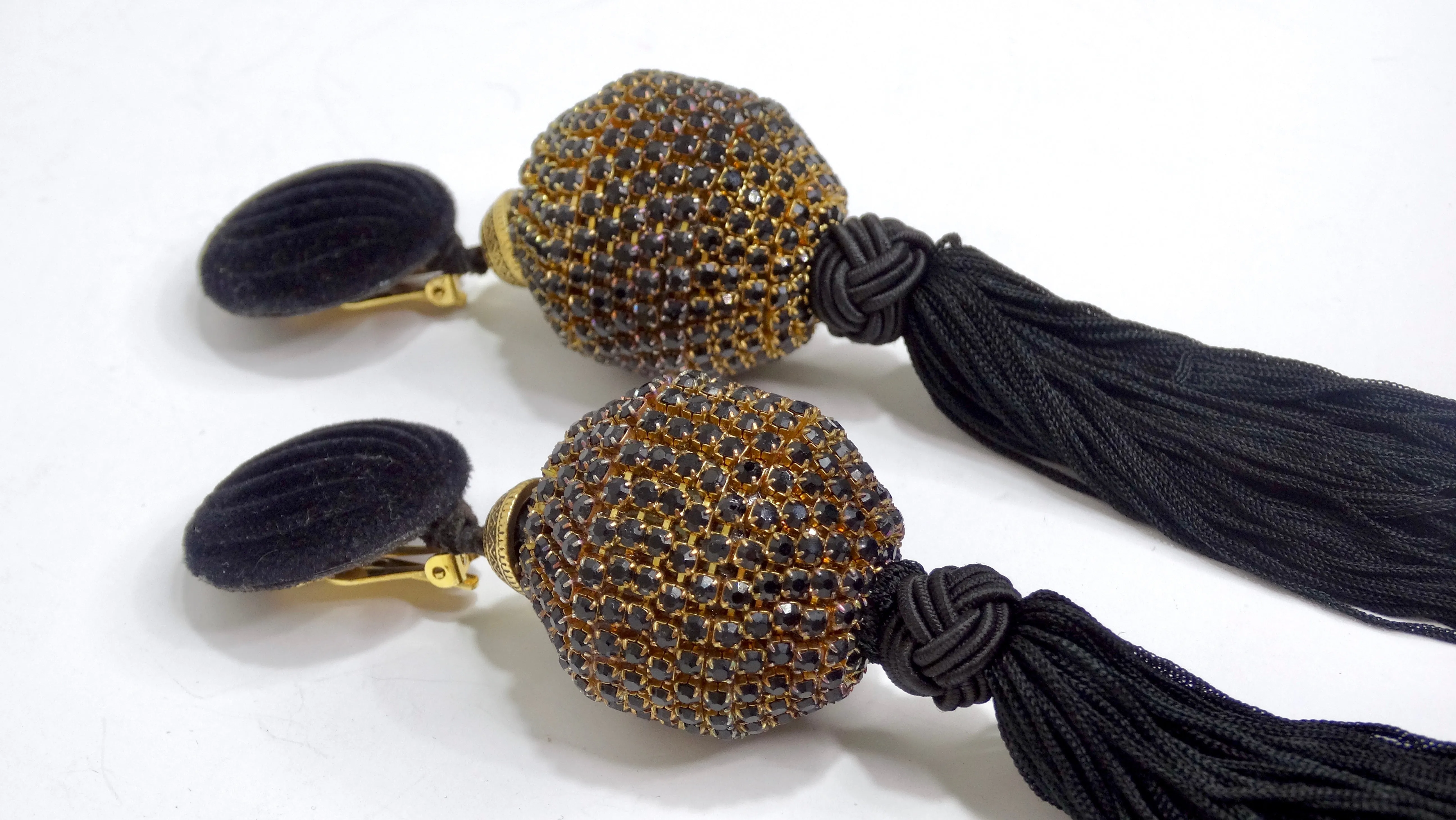 Lawrence Vrba Black Fringe Statement Earrings