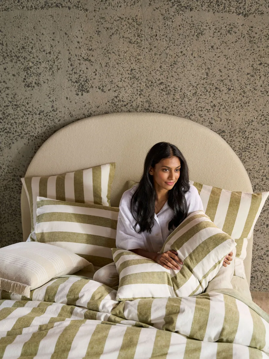 LINEN HOUSE VINTAGE STRIPE QUILT COVER SET - PESTO