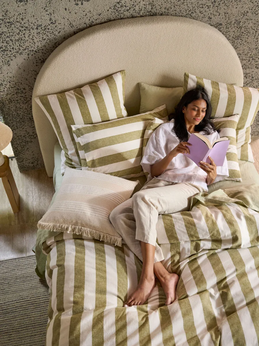 LINEN HOUSE VINTAGE STRIPE QUILT COVER SET - PESTO