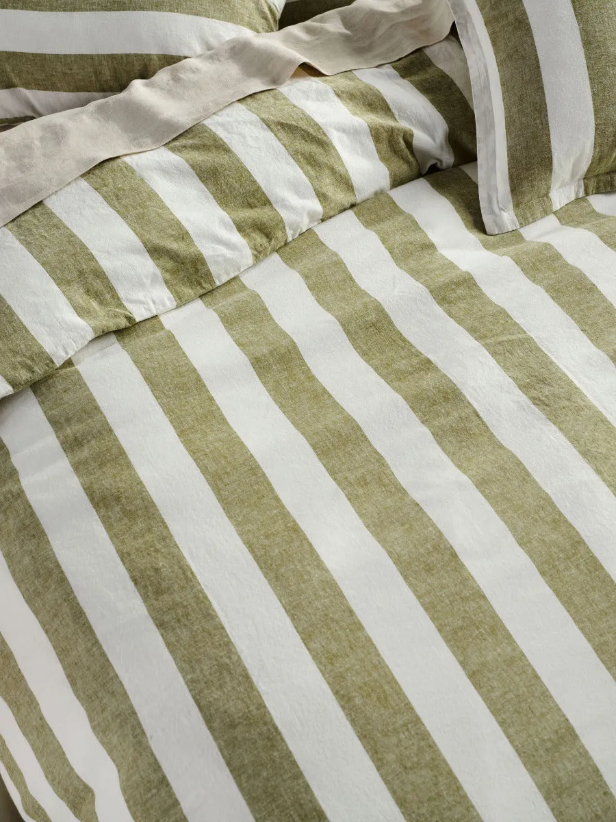 LINEN HOUSE VINTAGE STRIPE QUILT COVER SET - PESTO