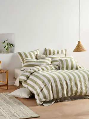 LINEN HOUSE VINTAGE STRIPE QUILT COVER SET - PESTO