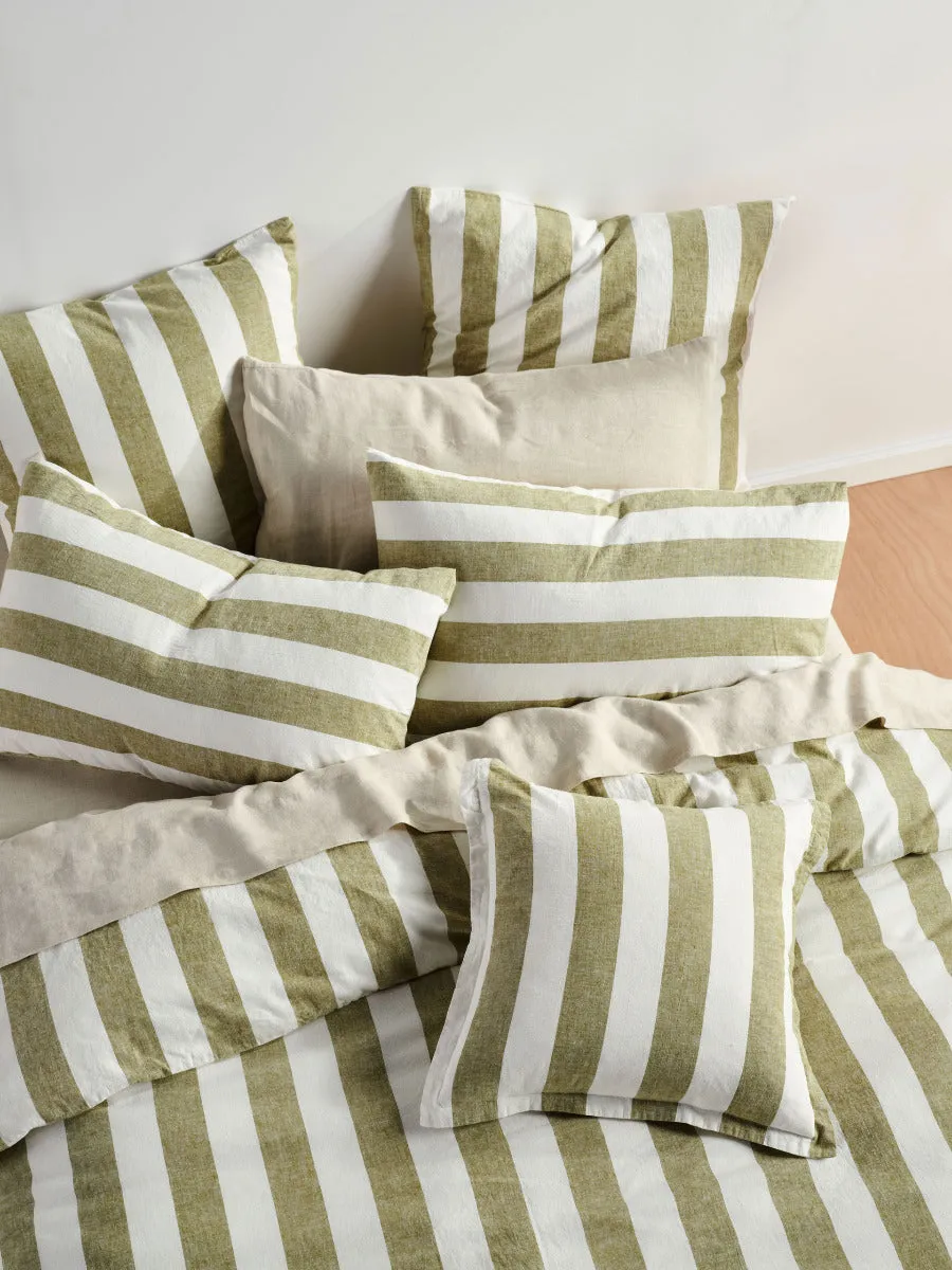 LINEN HOUSE VINTAGE STRIPE QUILT COVER SET - PESTO