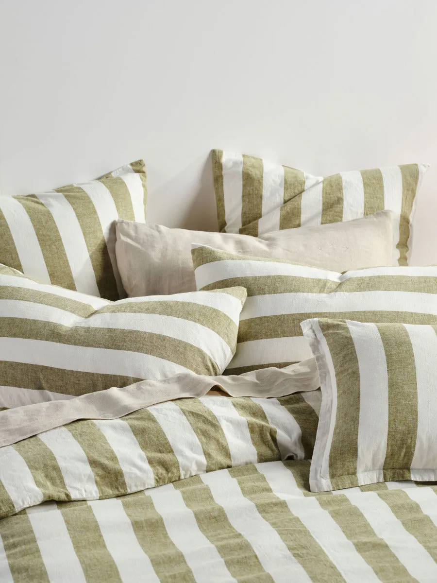 LINEN HOUSE VINTAGE STRIPE QUILT COVER SET - PESTO