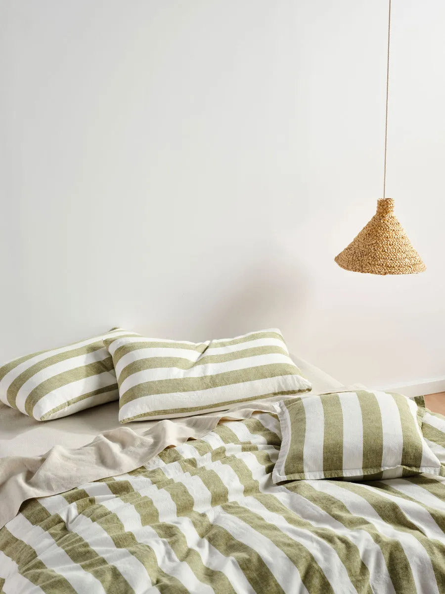 LINEN HOUSE VINTAGE STRIPE QUILT COVER SET - PESTO