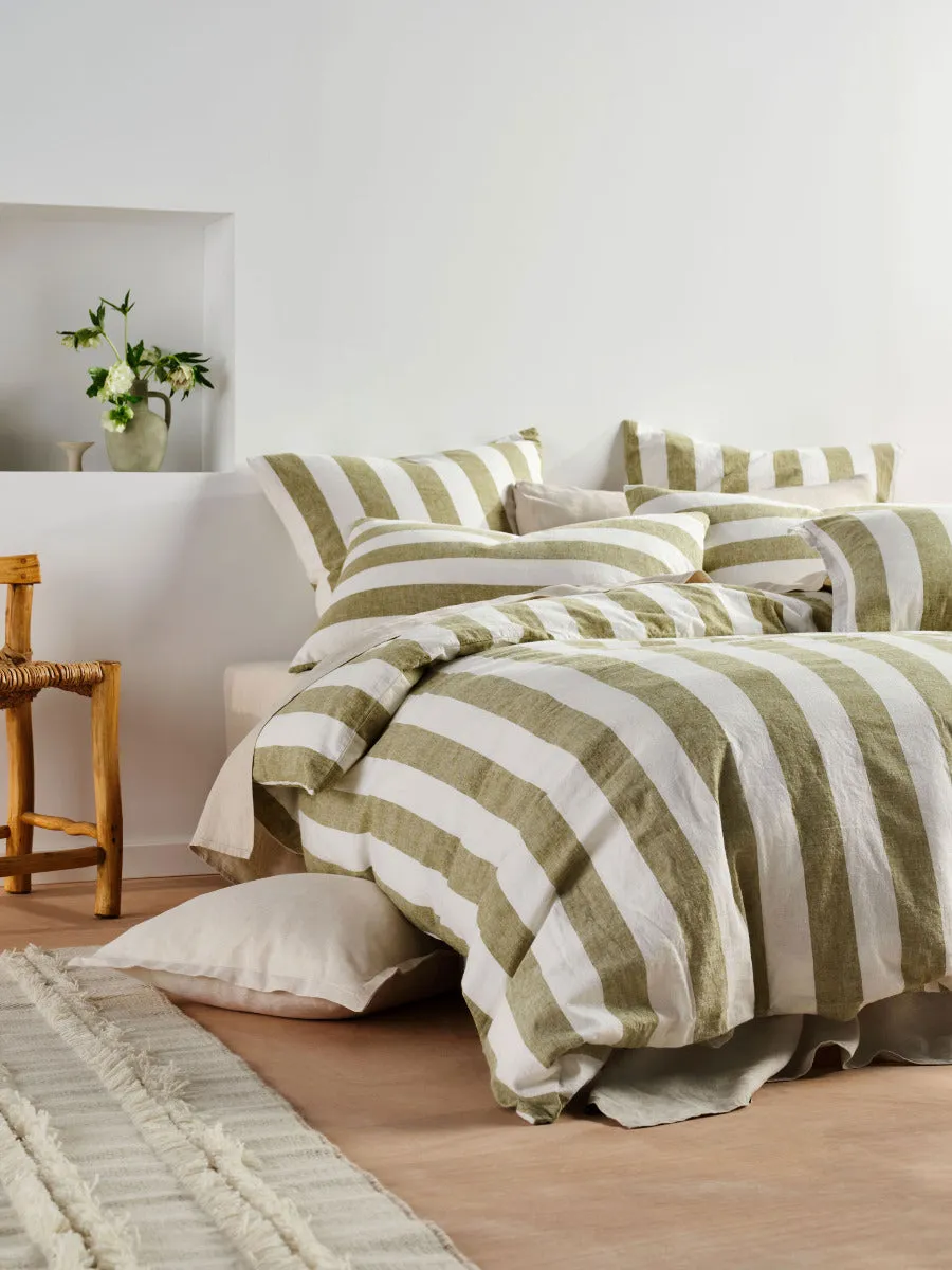 LINEN HOUSE VINTAGE STRIPE QUILT COVER SET - PESTO