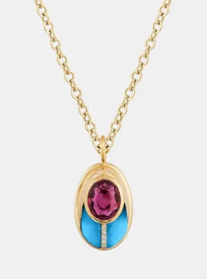 Love Bug Pendant Necklace - Turquoise and Tourmaline