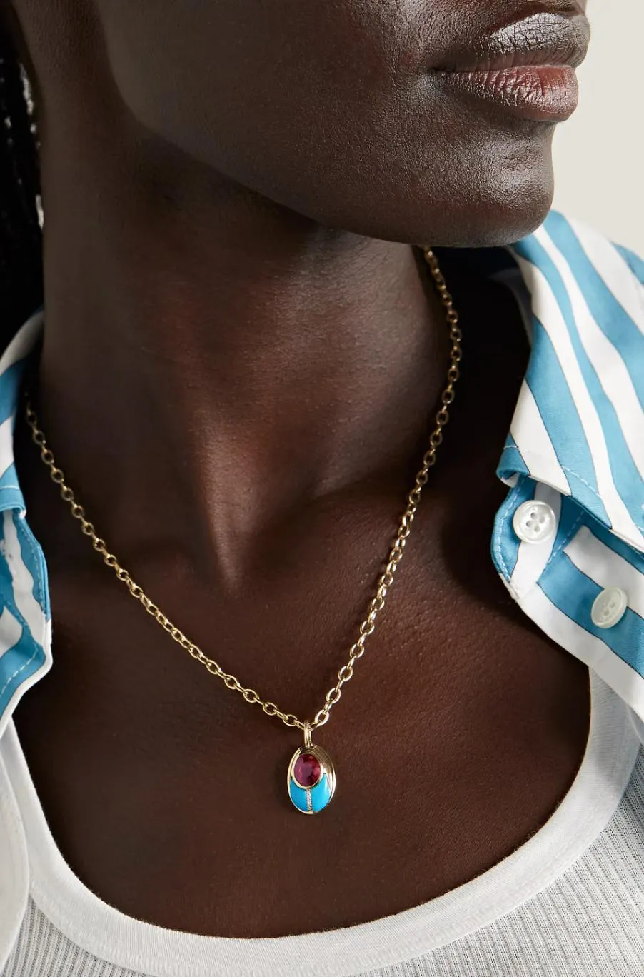 Love Bug Pendant Necklace - Turquoise and Tourmaline