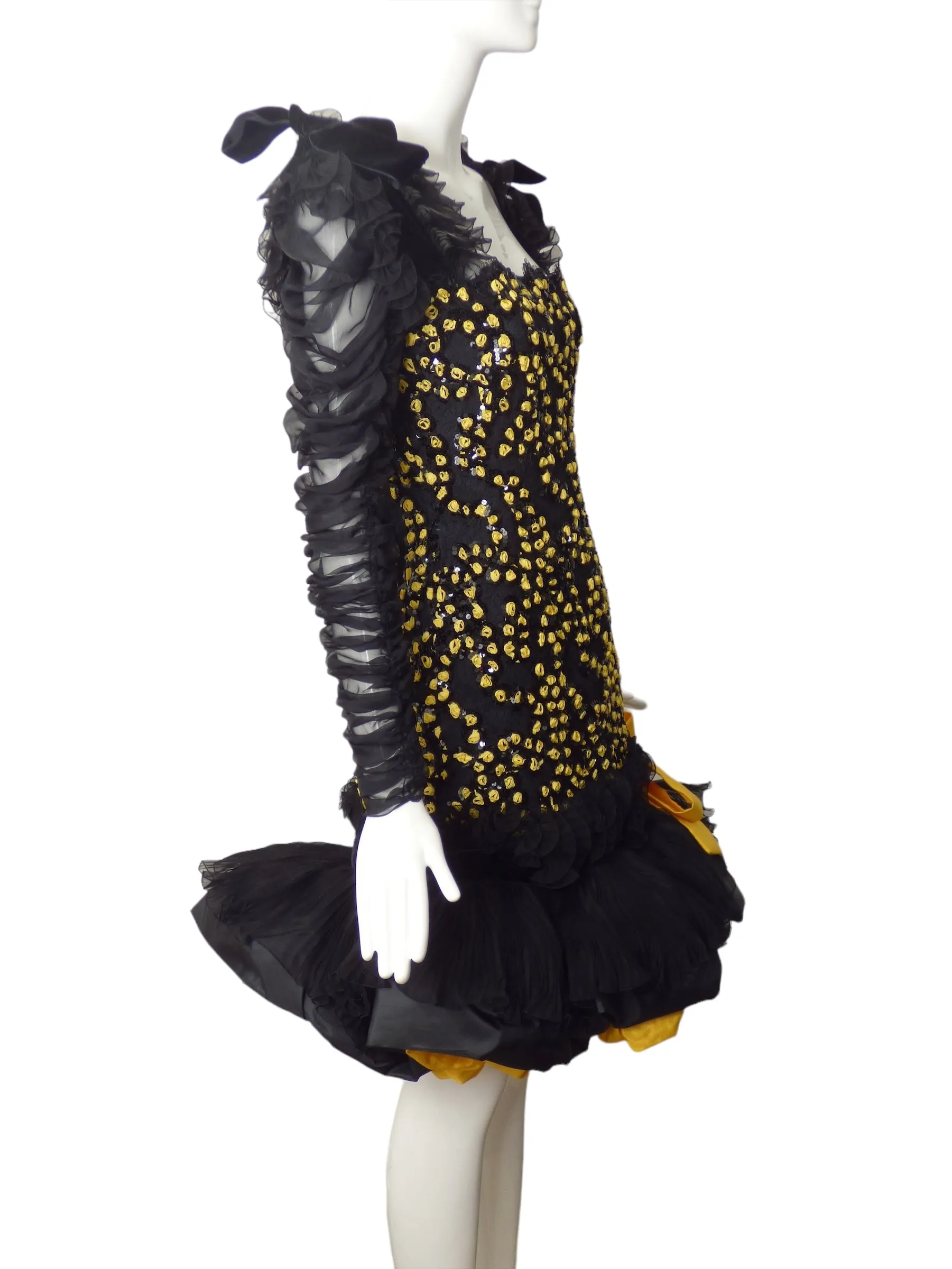 MARINELLI- 1980s Lace & Chiffon Cocktail Dress, Size 8