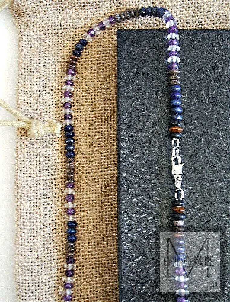 Men's Amethyst Lapis Beaded Necklace