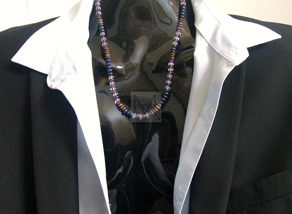 Men's Amethyst Lapis Beaded Necklace