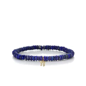 Men's Collection Gold & Diamond Small Chai on Lapis Heishi