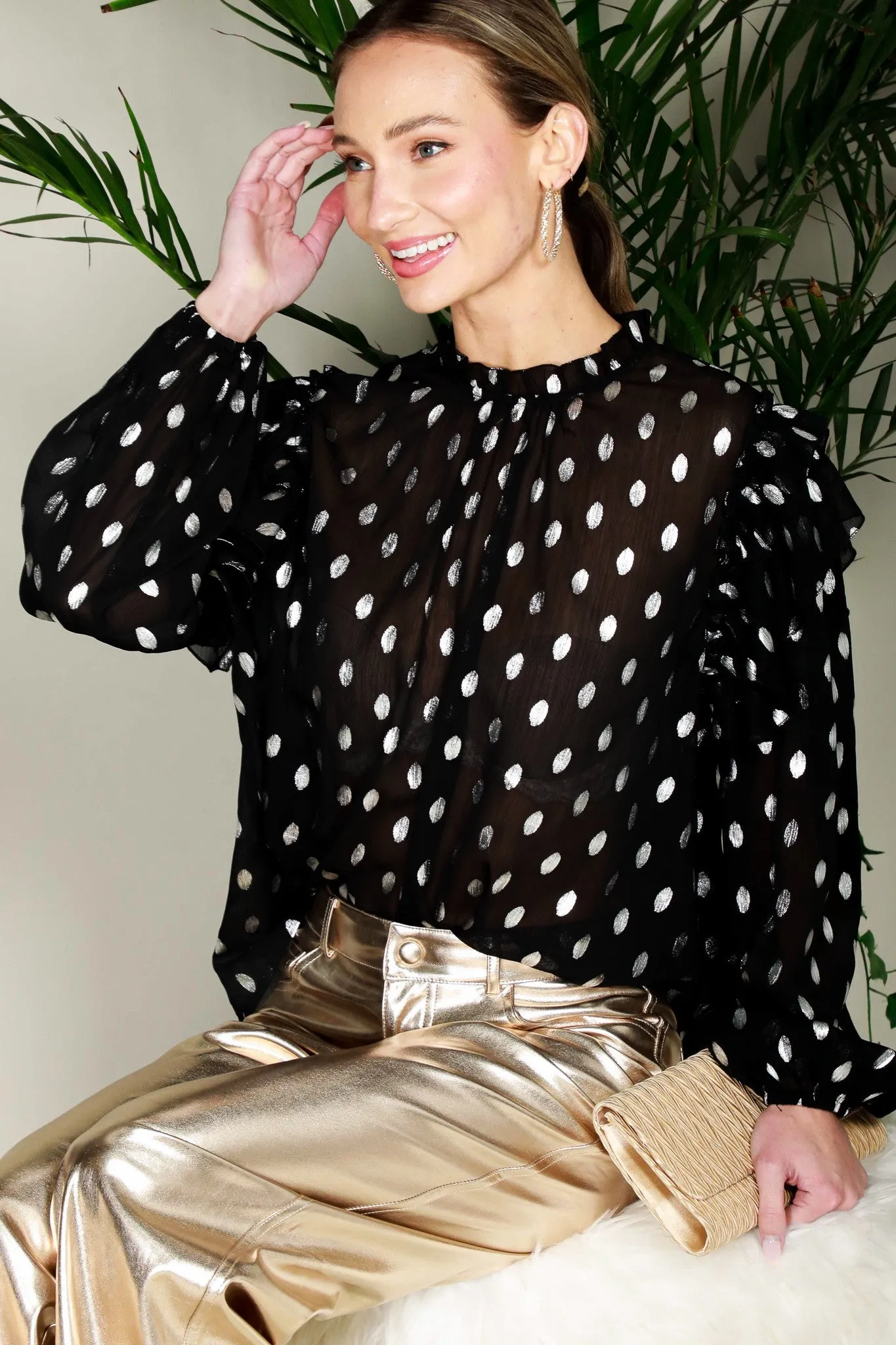 Metallic Dot Chiffon Blouse