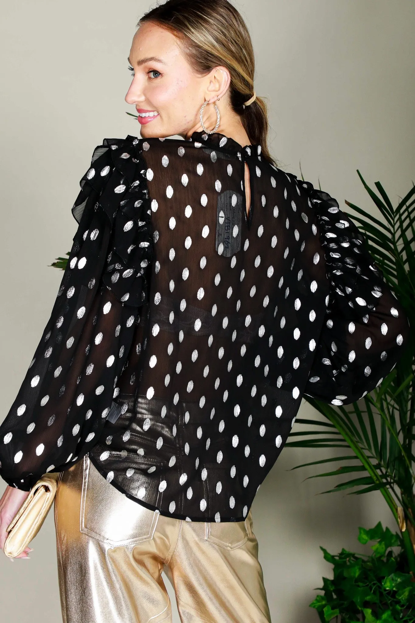 Metallic Dot Chiffon Blouse