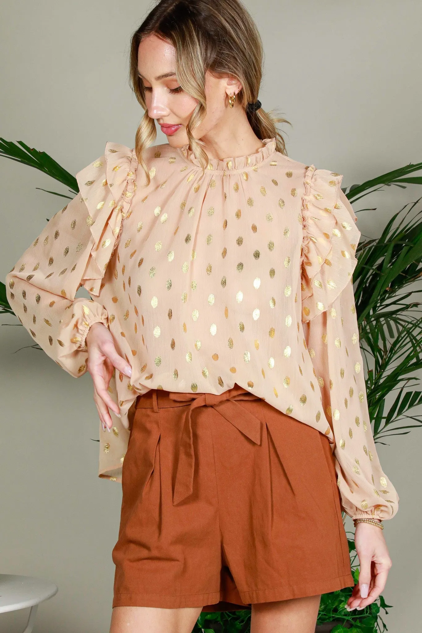 Metallic Dot Chiffon Blouse