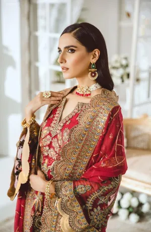 MFD-0002-Radical Red | Maryum N Maria Luxury Chiffon Collection 2021 | Unstitched Embroidered Net Suits
