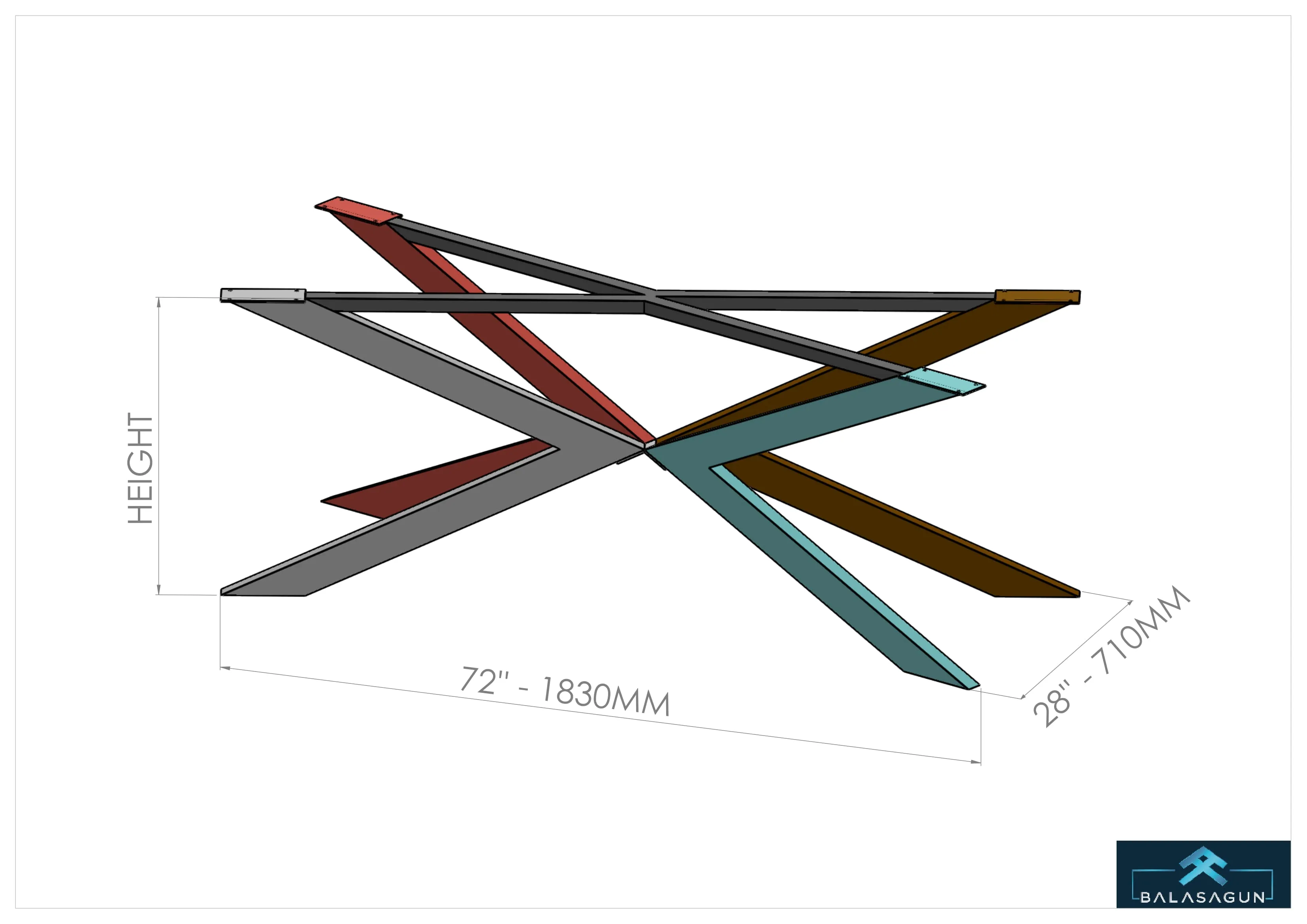 Modern Spider Dining Table Base , 28"H x 28” W x 72” L TUG - Table Base