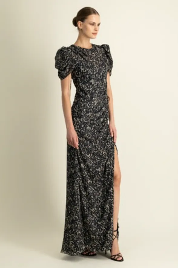 Monique Lhuillier - Short Sleeve Dress - Jet Field of Ditzies