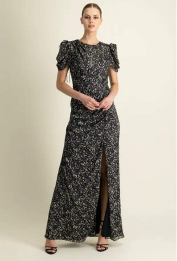 Monique Lhuillier - Short Sleeve Dress - Jet Field of Ditzies