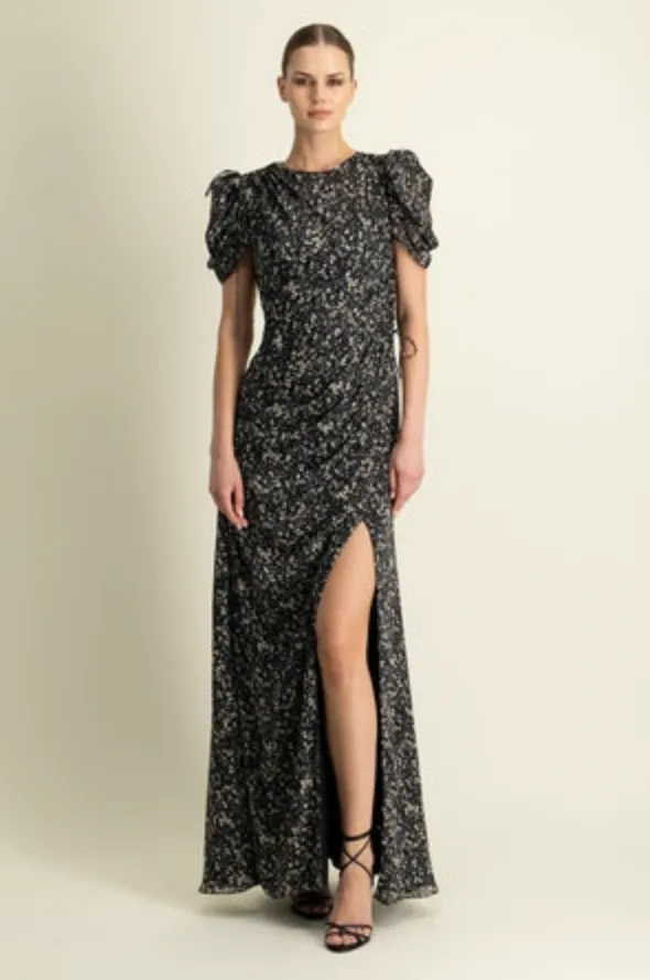 Monique Lhuillier - Short Sleeve Dress - Jet Field of Ditzies