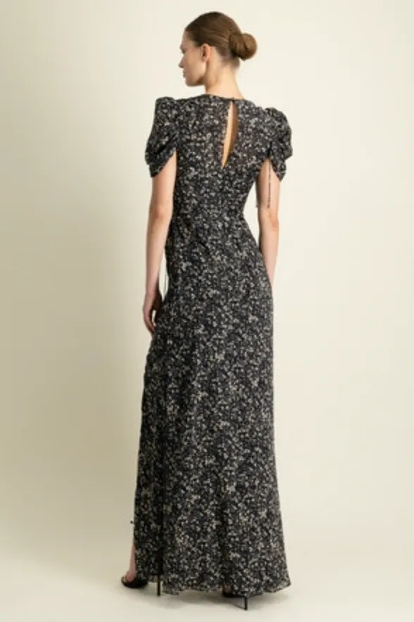 Monique Lhuillier - Short Sleeve Dress - Jet Field of Ditzies