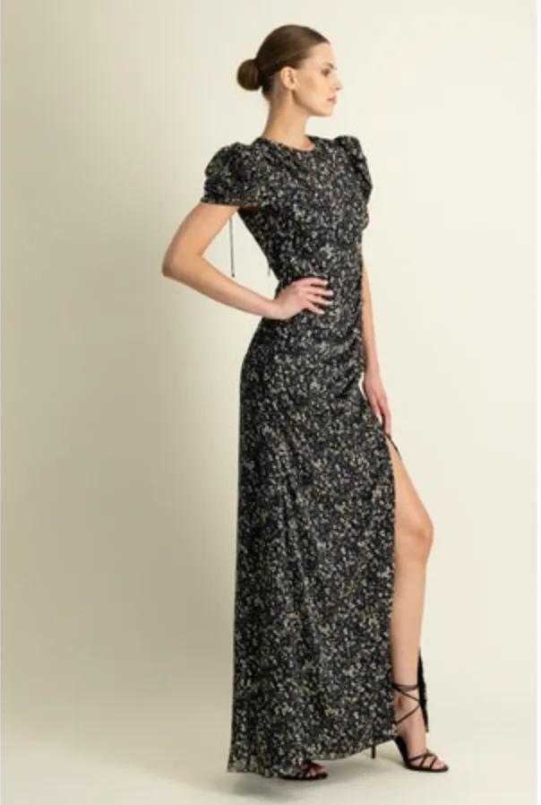 Monique Lhuillier - Short Sleeve Dress - Jet Field of Ditzies