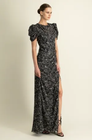 Monique Lhuillier - Short Sleeve Dress - Jet Field of Ditzies