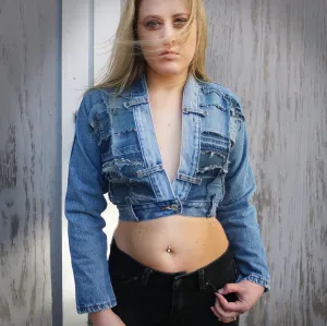Montauk - Upcycled Denim Long Sleeve Crop Top