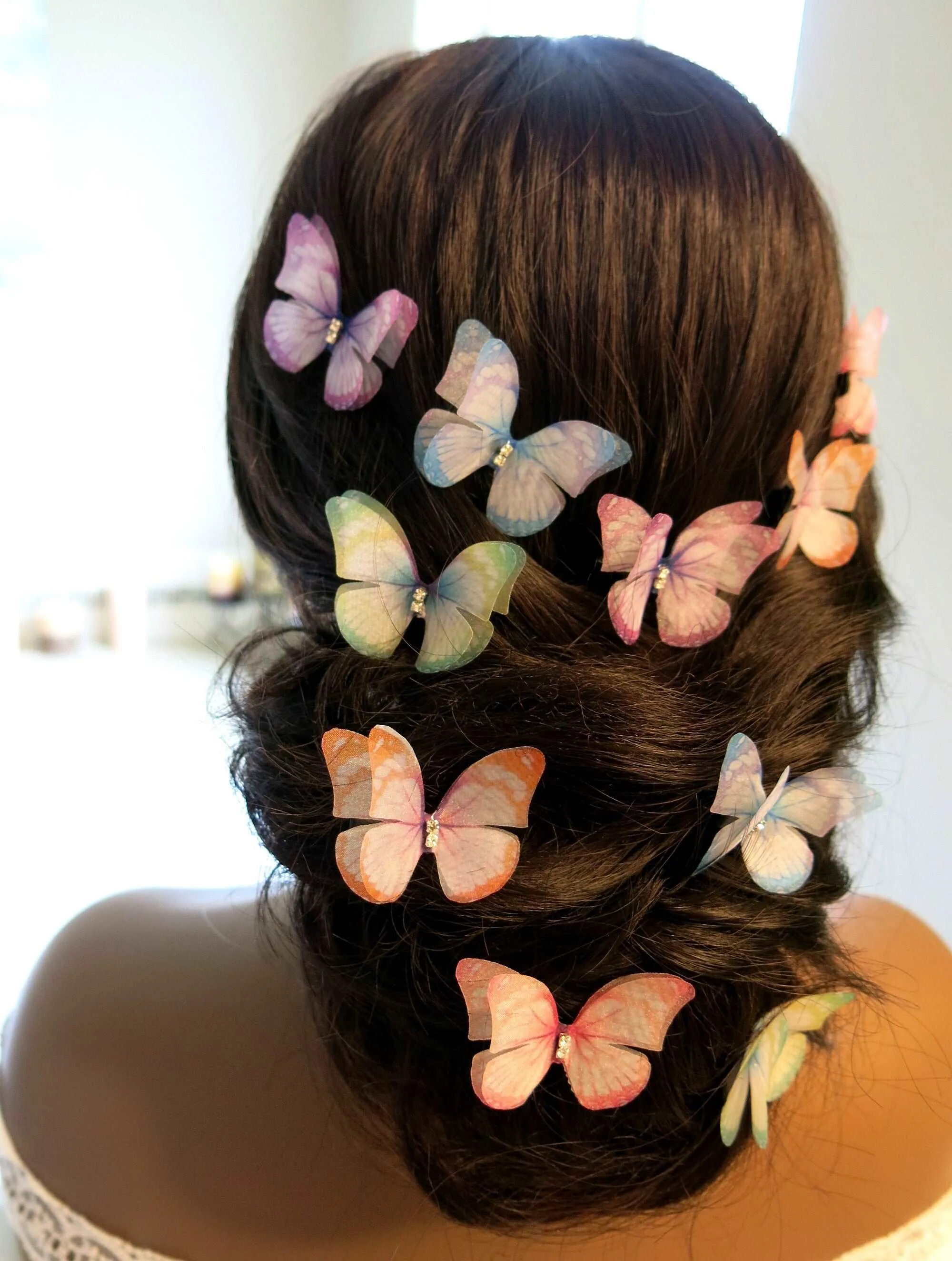 Multicolored Double Layer Chiffon Butterfly 5 PC Hairclip Set, Wedding, Prom Party Chiffon Butterfly Hair Clips