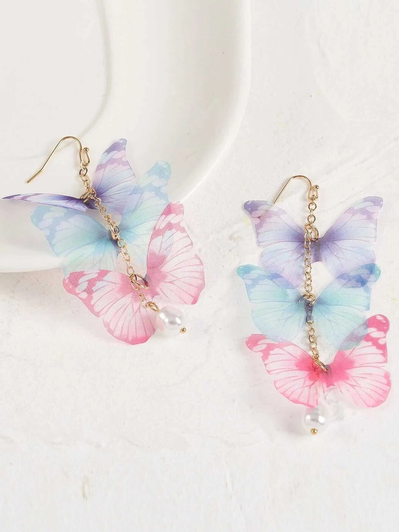 Multicolored Double Layer Chiffon Butterfly 5 PC Hairclip Set, Wedding, Prom Party Chiffon Butterfly Hair Clips