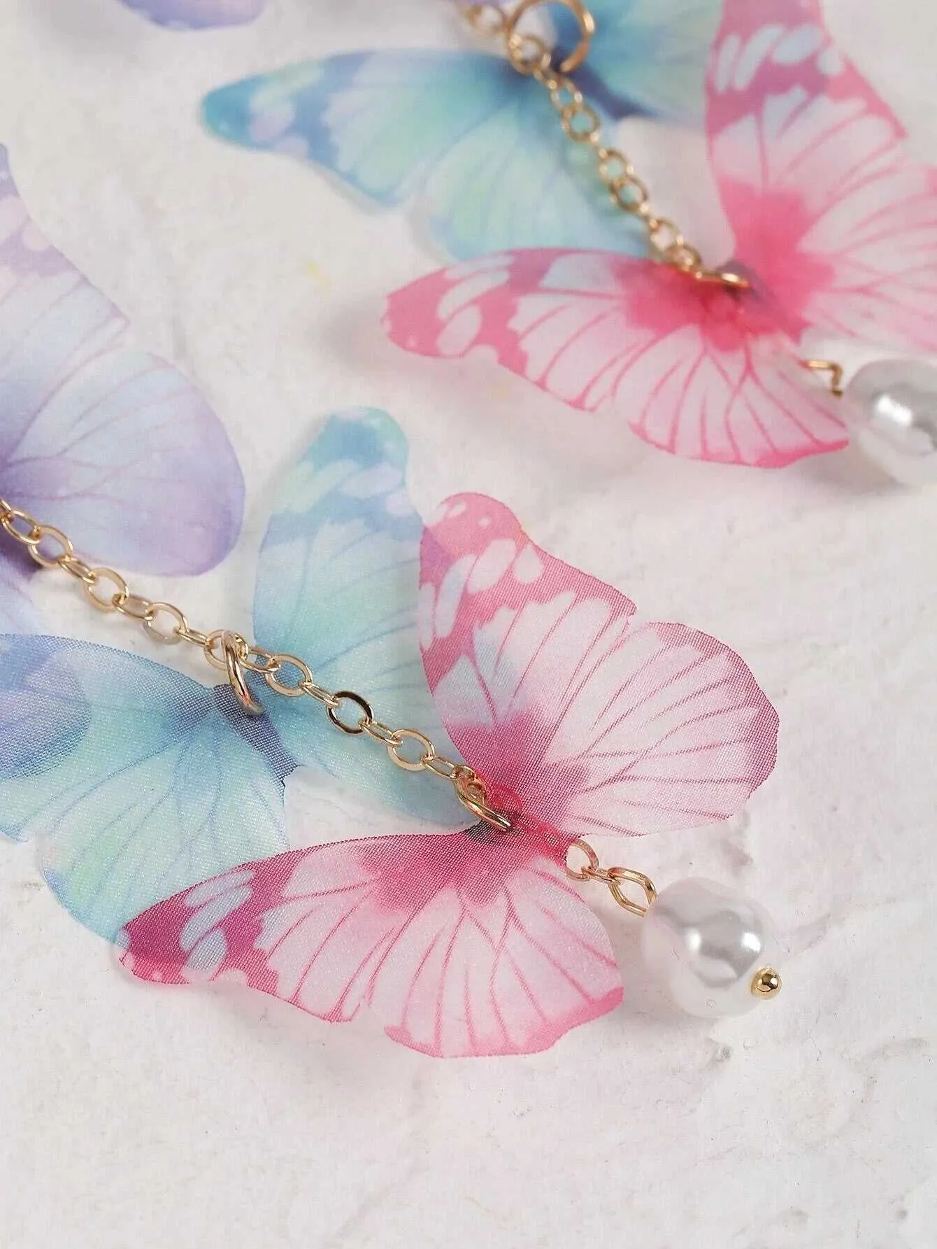Multicolored Double Layer Chiffon Butterfly 5 PC Hairclip Set, Wedding, Prom Party Chiffon Butterfly Hair Clips