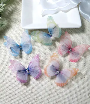 Multicolored Double Layer Chiffon Butterfly 5 PC Hairclip Set, Wedding, Prom Party Chiffon Butterfly Hair Clips