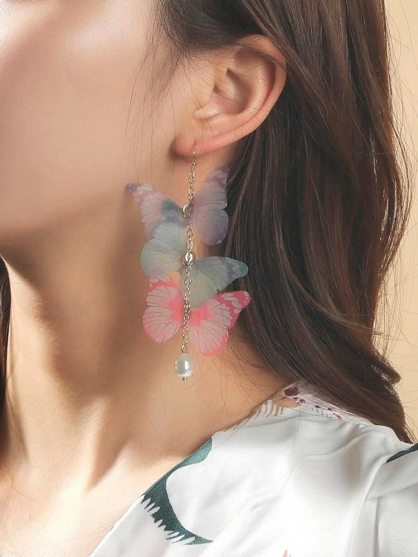 Multicolored Double Layer Chiffon Butterfly 5 PC Hairclip Set, Wedding, Prom Party Chiffon Butterfly Hair Clips