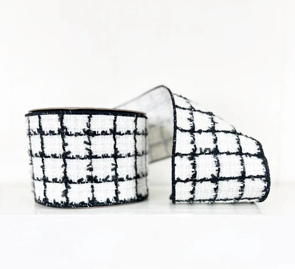 Nancy Brown 4" Metallic Tweed w/ Silk Back: White, Black (10 Yards) 20-16280