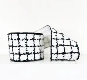 Nancy Brown 4" Metallic Tweed w/ Silk Back: White, Black (10 Yards) 20-16280