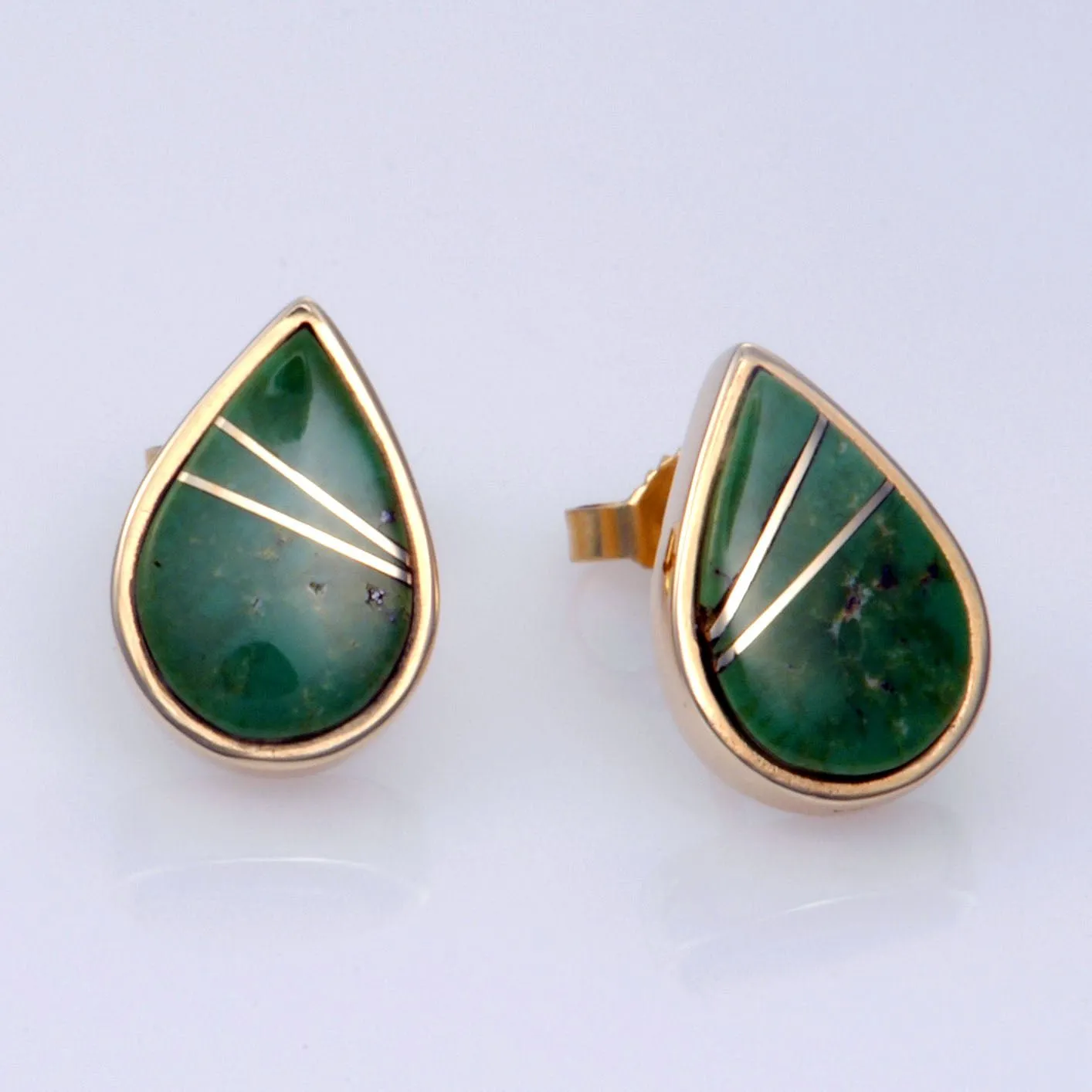 Natural Turquoise 14kt Gold Inlay Earrings