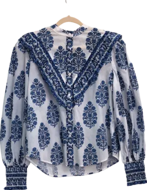 Neve & Noor Blue Tally Shirt in Indi Lapis UK S