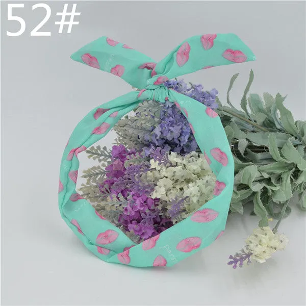 New chiffon floral colorful cute bunny ear rabbit ear metal wire DIY bow headband sequin hairbands large bow clips 76 color