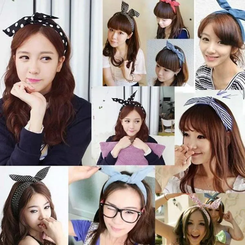 New chiffon floral colorful cute bunny ear rabbit ear metal wire DIY bow headband sequin hairbands large bow clips 76 color