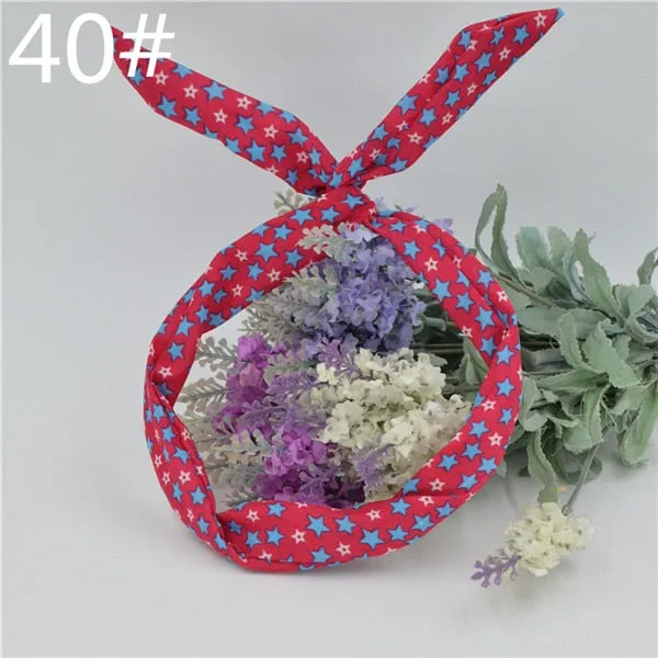 New chiffon floral colorful cute bunny ear rabbit ear metal wire DIY bow headband sequin hairbands large bow clips 76 color