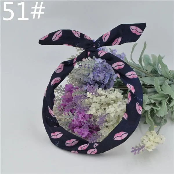 New chiffon floral colorful cute bunny ear rabbit ear metal wire DIY bow headband sequin hairbands large bow clips 76 color
