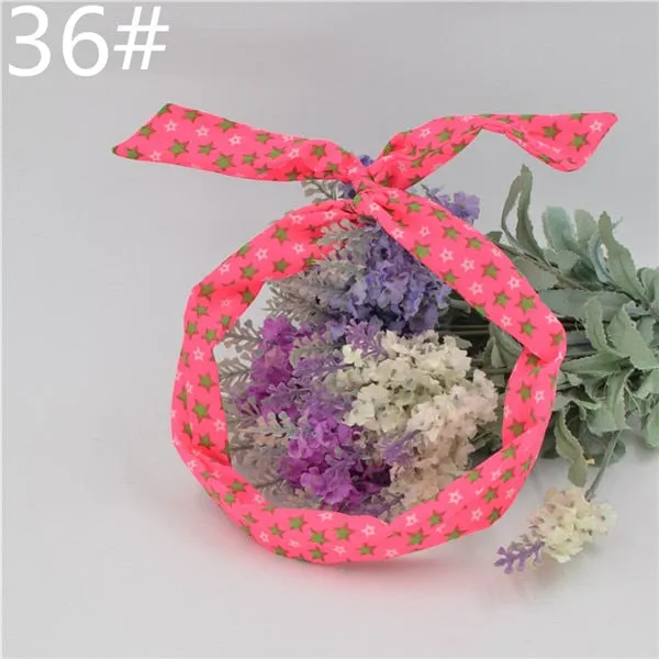 New chiffon floral colorful cute bunny ear rabbit ear metal wire DIY bow headband sequin hairbands large bow clips 76 color
