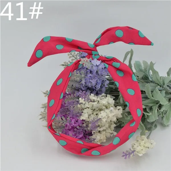 New chiffon floral colorful cute bunny ear rabbit ear metal wire DIY bow headband sequin hairbands large bow clips 76 color