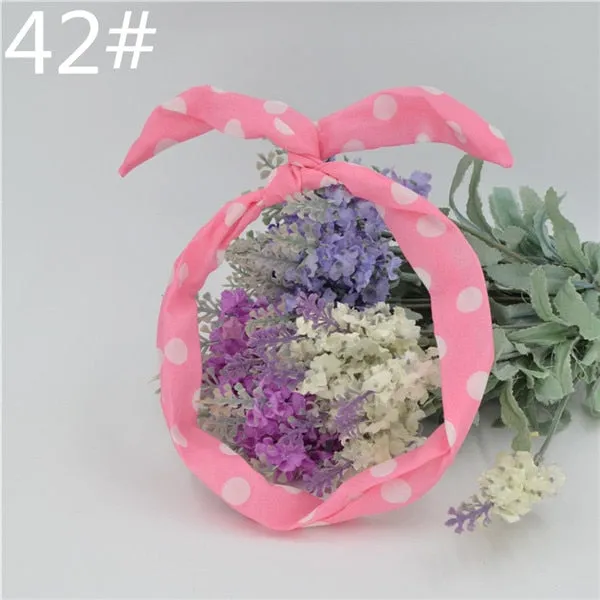 New chiffon floral colorful cute bunny ear rabbit ear metal wire DIY bow headband sequin hairbands large bow clips 76 color