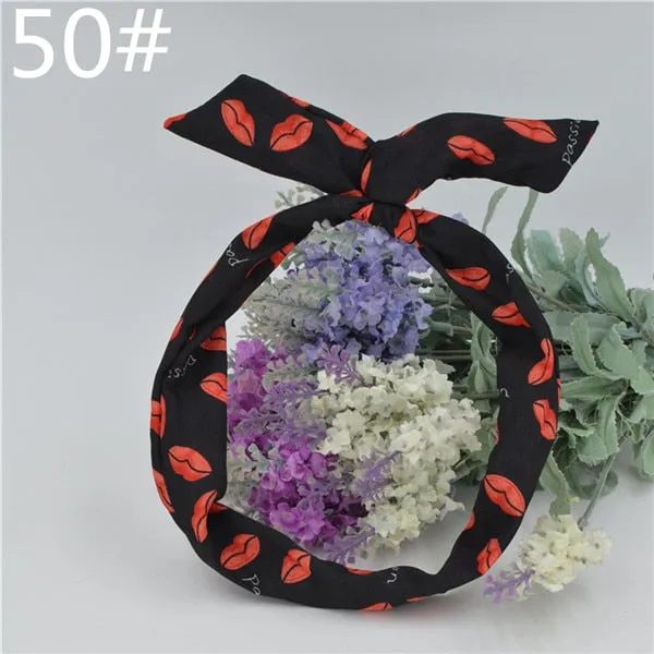 New chiffon floral colorful cute bunny ear rabbit ear metal wire DIY bow headband sequin hairbands large bow clips 76 color