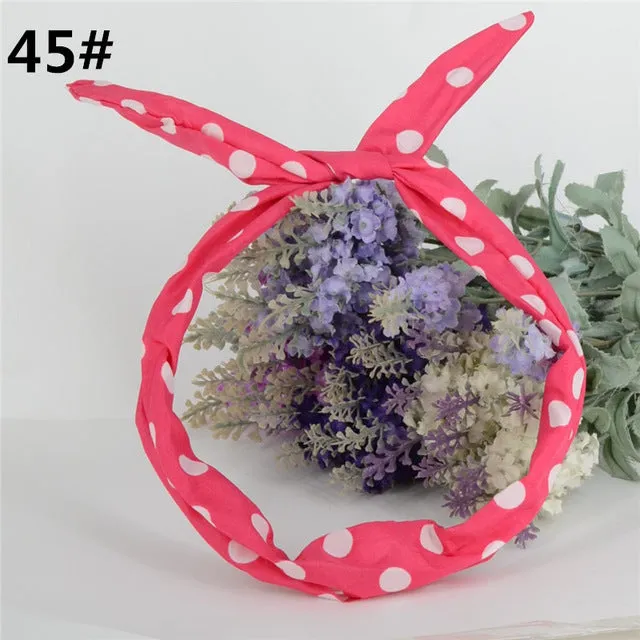 New chiffon floral colorful cute bunny ear rabbit ear metal wire DIY bow headband sequin hairbands large bow clips 76 color